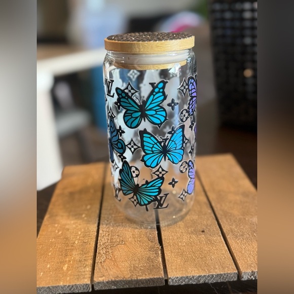 Butterfly Print Glass cup - Picture 2 of 5